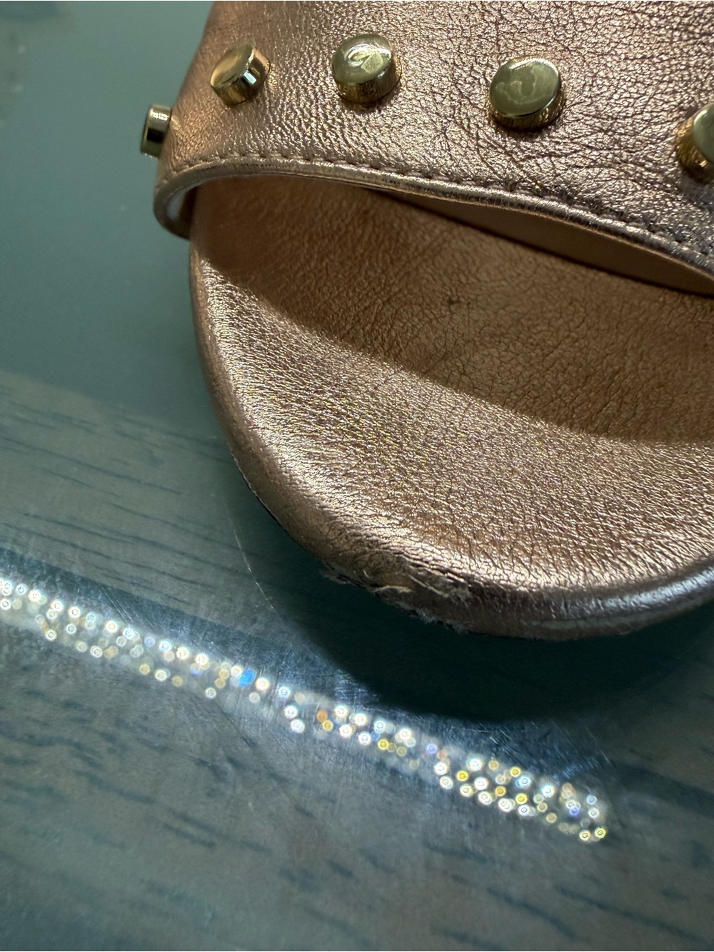 Jimmy Choo Rose Gold Studded Open-Toe Mules - Picture 10 of 13